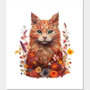 Flowery Cat Cute Gifts For Cats & Flower Lover Posters and Art